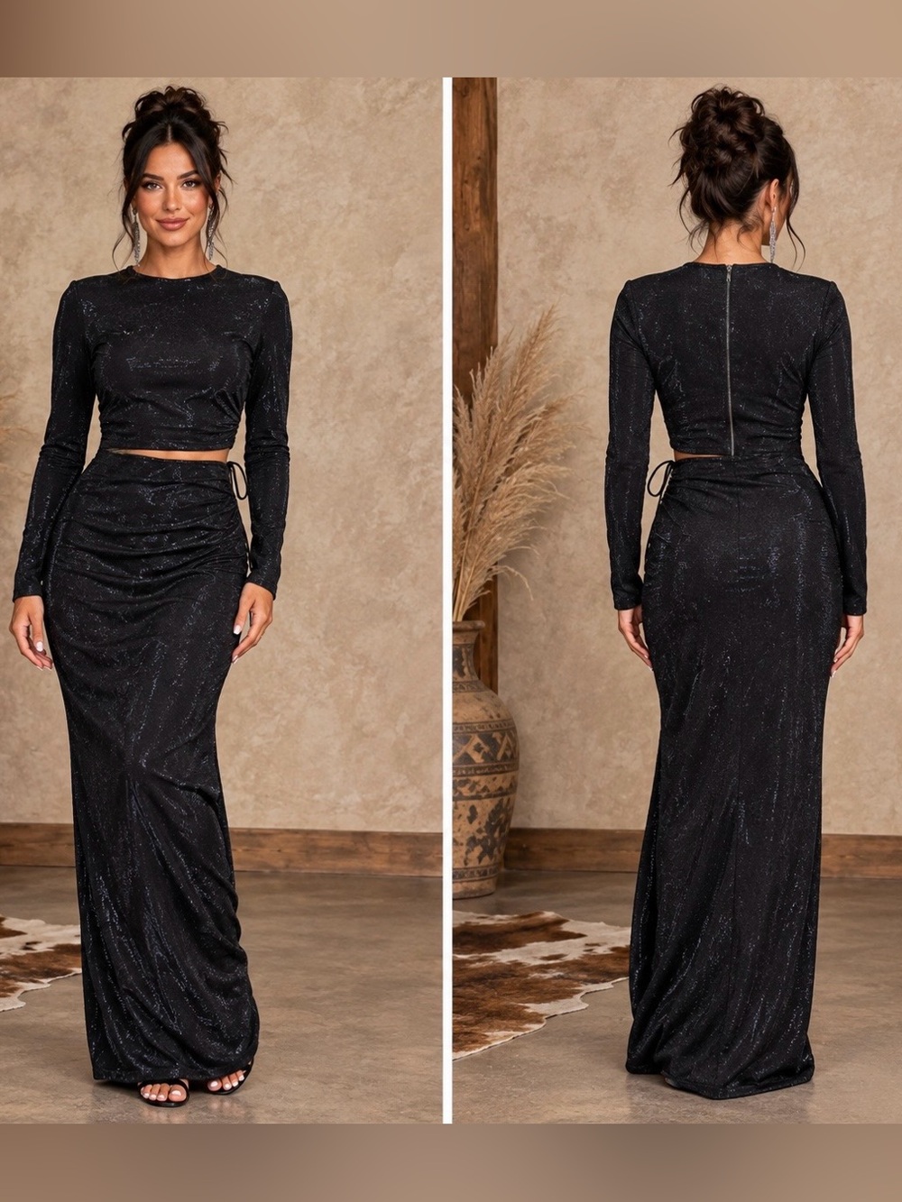 Dress the Population Metallic Long Sleeve Dress